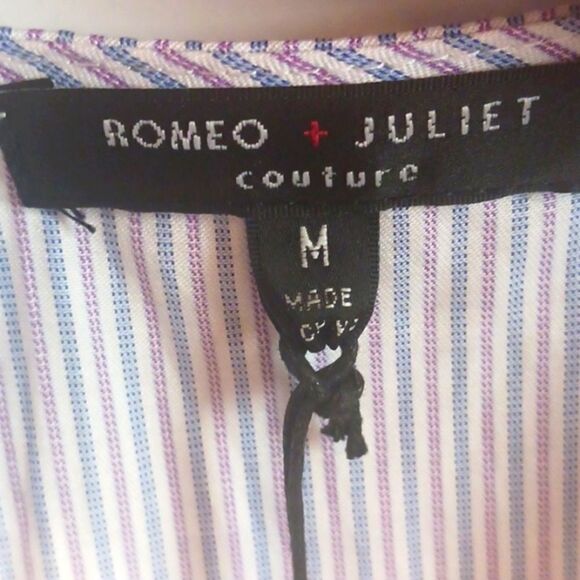 Romeo & Juliet Couture pin stripe V neck ruffle hem mini wrap dress ( M) Preppy - Picture 12 of 13